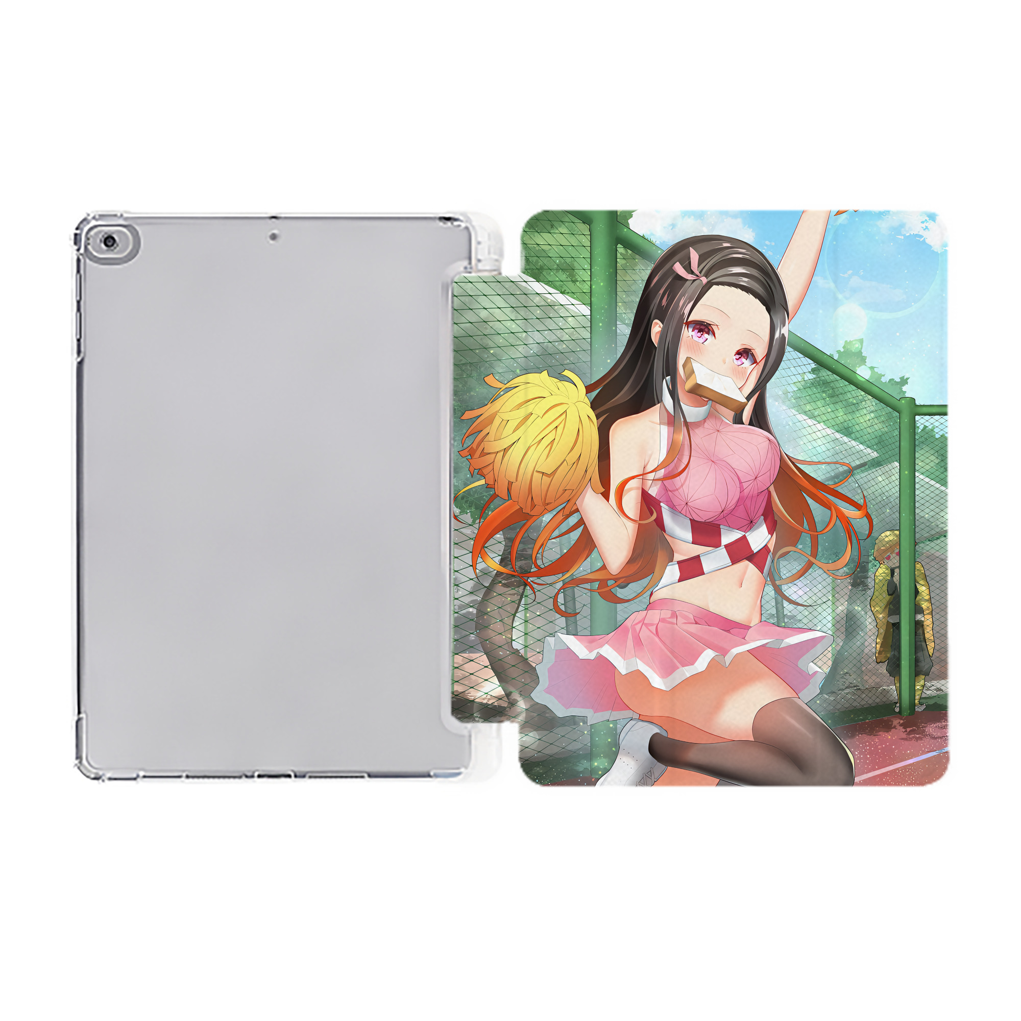 （画像用） 鬼滅の刃（きめつのやいば）竈門 禰󠄀豆子／かまど ねずこ Kamado Nezuko IPad ケース ペン収納付き 三つ折りスタンド PUレザー×シリコン 対応機種9.5/10.5/10.9インチ
